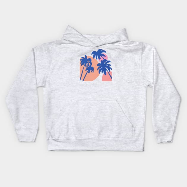 Blue palm trees summer time Kids Hoodie by JulyPrints
